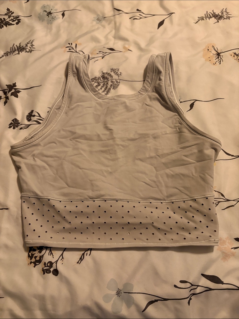 lululemon athletica Light Gray Cropped Tank with Polka Dot Mesh Hem